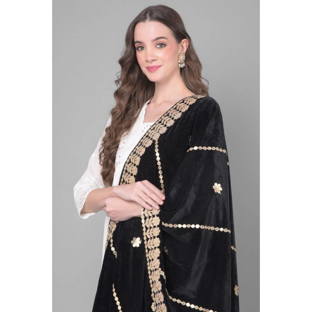 Clasymist Women's Velvet Gotta Patti Dupatta (Black, Length: 2.25 to 2.50 Mtr)