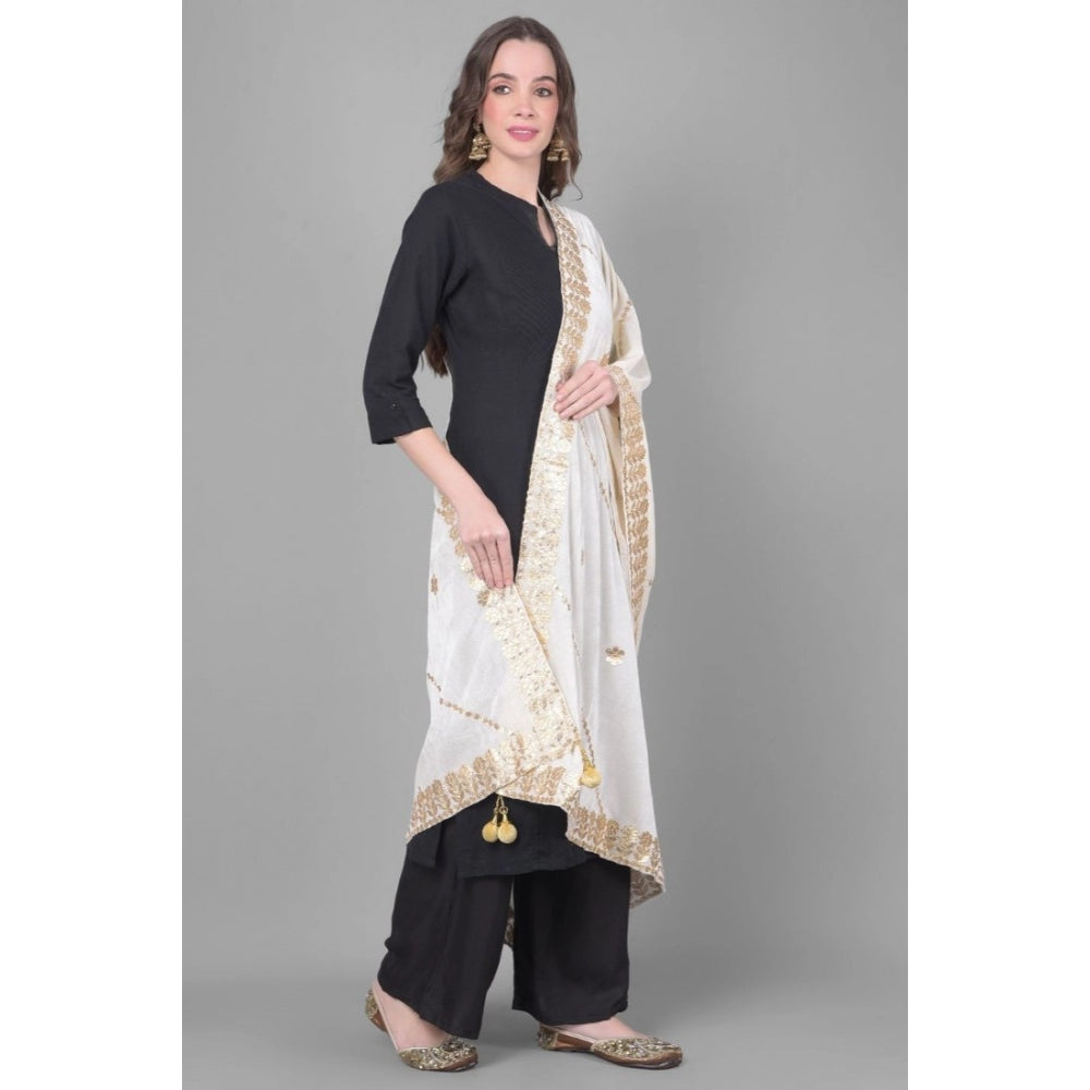 Clasymist Women's Velvet Gotta Patti Dupatta (White, Length: 2.25 to 2.50 Mtr)