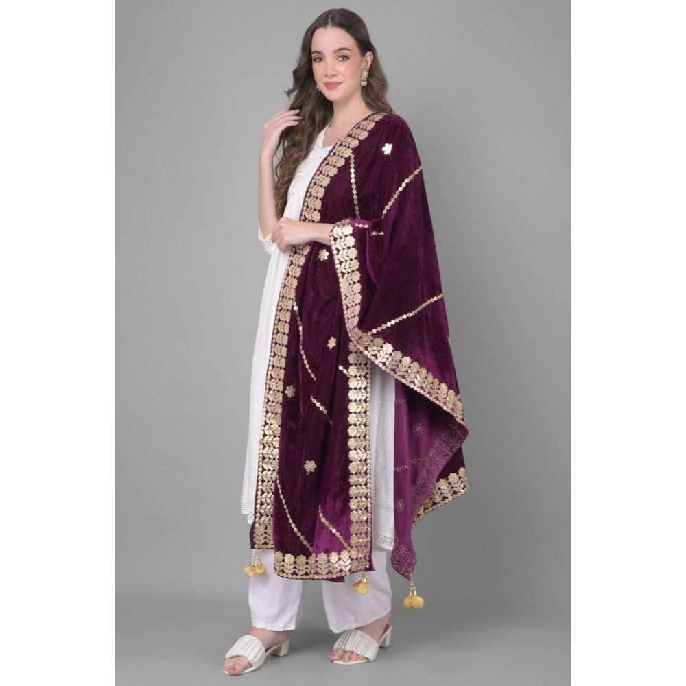 Clasymist Women's Velvet Gotta Patti Dupatta (Wine, Length: 2.25 to 2.50 Mtr)