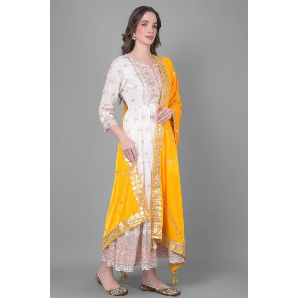 Clasymist Women's Velvet Gotta Patti Dupatta (Yellow, Length: 2.25 to 2.50 Mtr)