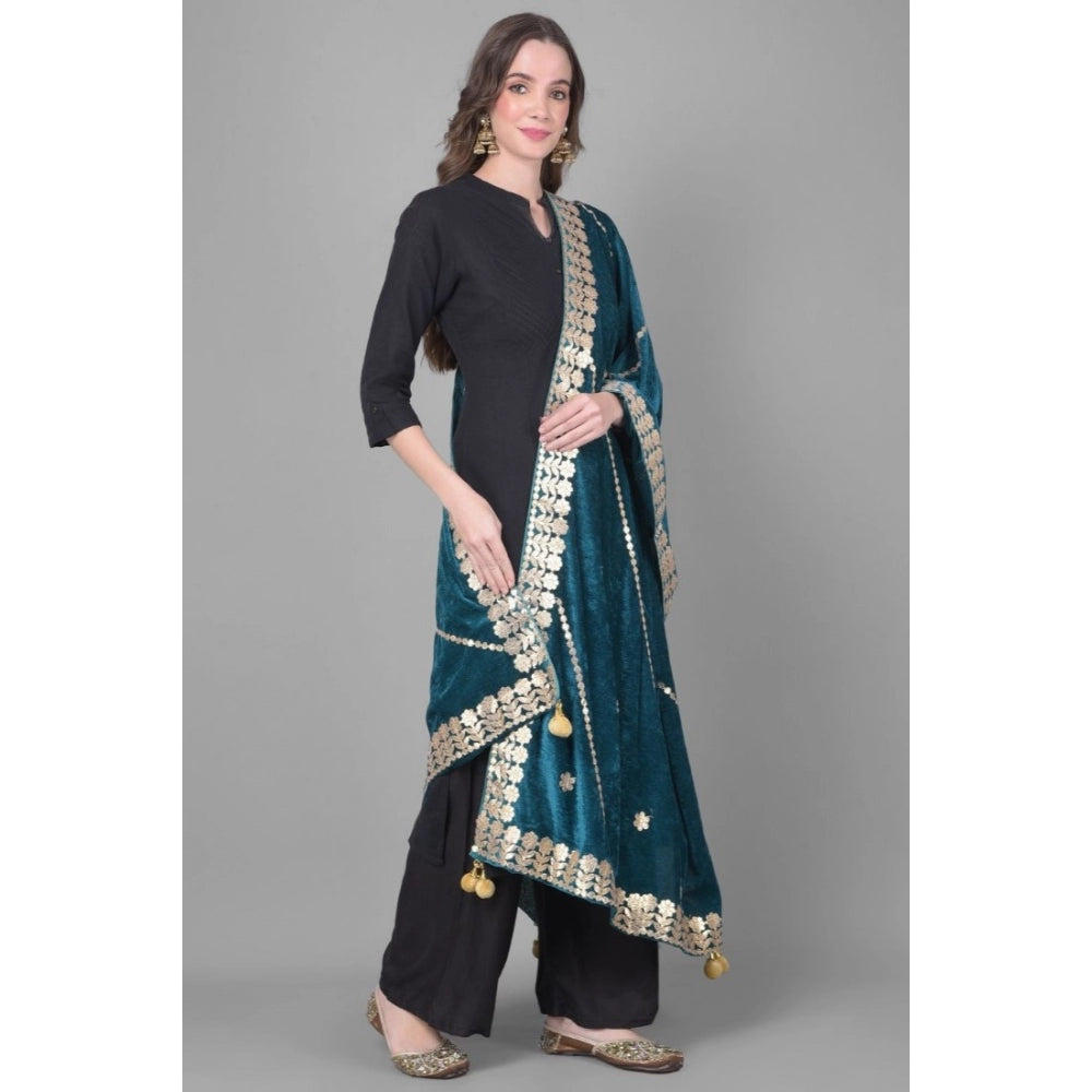 Clasymist Women's Velvet Gotta Patti Dupatta (Teal, Length: 2.25 to 2.50 Mtr)