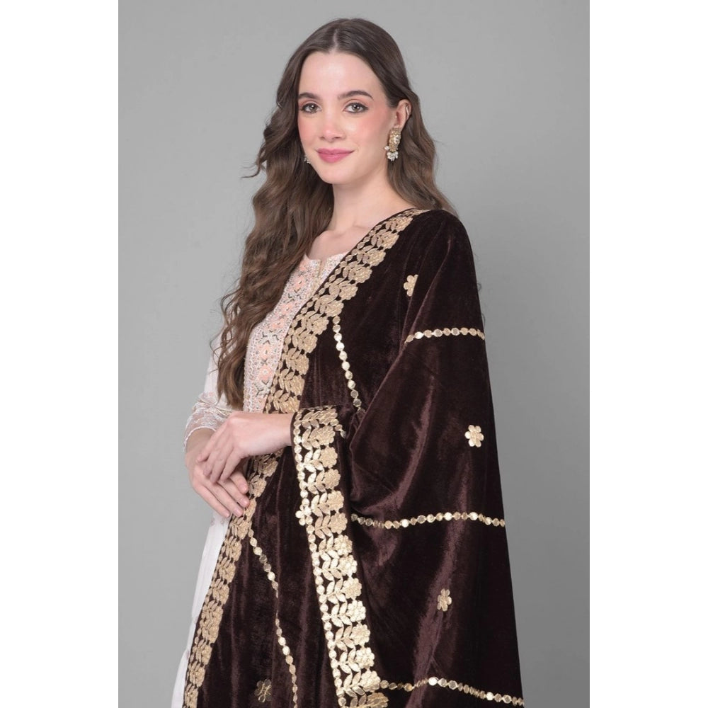 Clasymist Women's Velvet Gotta Patti Dupatta (Brown, Length: 2.25 to 2.50 Mtr)