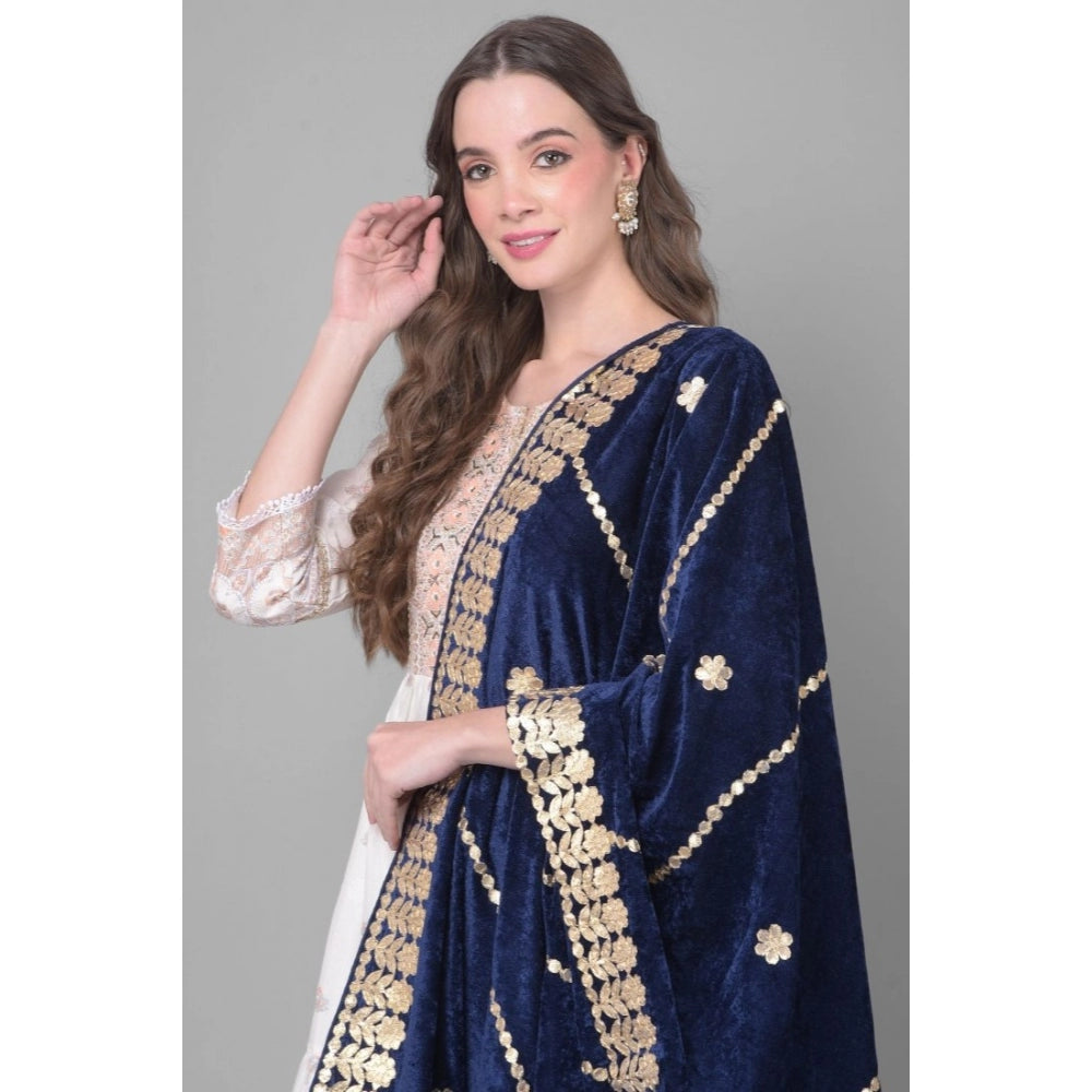 Clasymist Women's Velvet Gotta Patti Dupatta (Navy, Length: 2.25 to 2.50 Mtr)