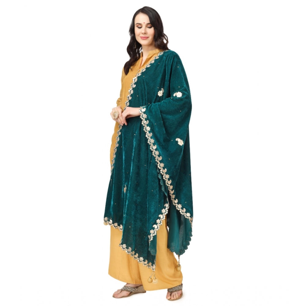 Clasymist Women's Velvet Gotta Patti Dupatta (Dark Green, Length: 2.25 to 2.50 Mtr)