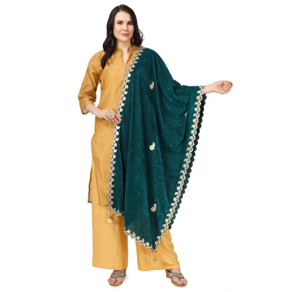 Clasymist Women's Velvet Gotta Patti Dupatta (Dark Green, Length: 2.25 to 2.50 Mtr)