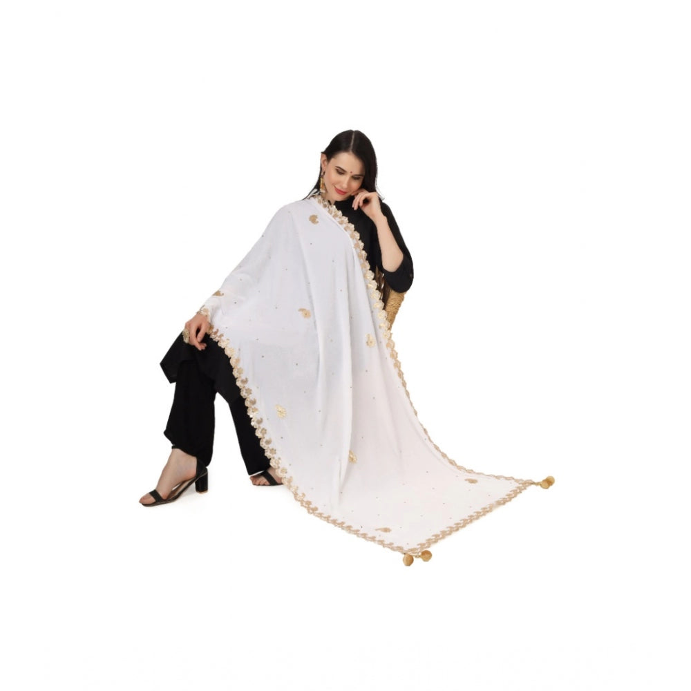 Clasymist Women's Velvet Gotta Patti Dupatta (White, Length: 2.25 to 2.50 Mtr)