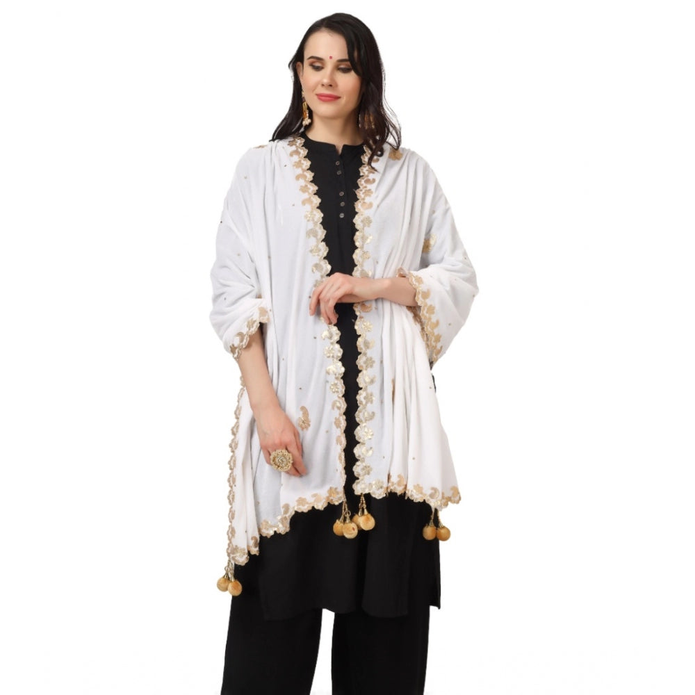 Clasymist Women's Velvet Gotta Patti Dupatta (White, Length: 2.25 to 2.50 Mtr)