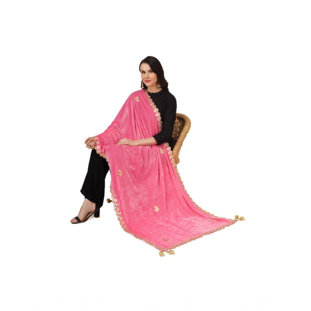 Clasymist Women's Velvet Gotta Patti Dupatta (Pink, Length: 2.25 to 2.50 Mtr)