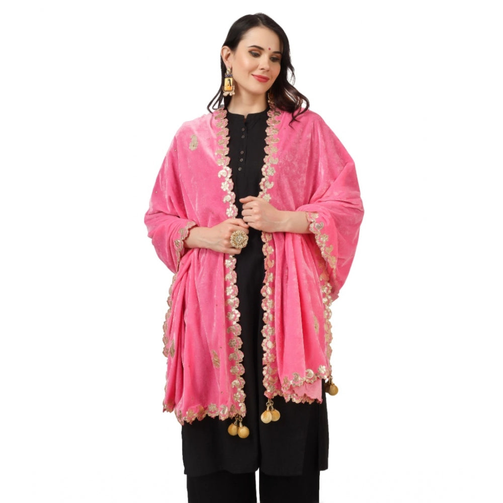 Clasymist Women's Velvet Gotta Patti Dupatta (Pink, Length: 2.25 to 2.50 Mtr)