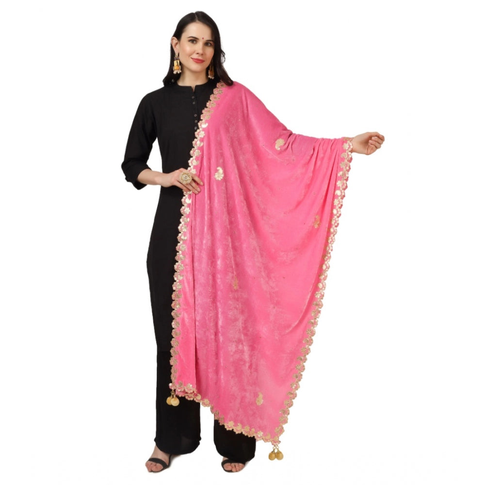 Clasymist Women's Velvet Gotta Patti Dupatta (Pink, Length: 2.25 to 2.50 Mtr)