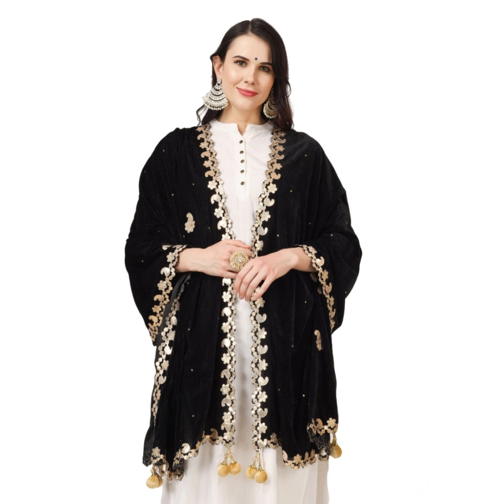 Clasymist Women's Velvet Gotta Patti Dupatta (Black, Length: 2.25 to 2.50 Mtr)