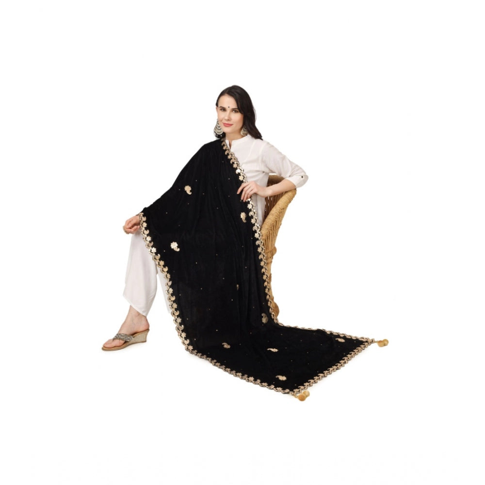 Clasymist Women's Velvet Gotta Patti Dupatta (Black, Length: 2.25 to 2.50 Mtr)