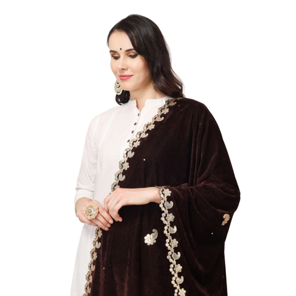 Clasymist Women's Velvet Gotta Patti Dupatta (Brown, Length: 2.25 to 2.50 Mtr)