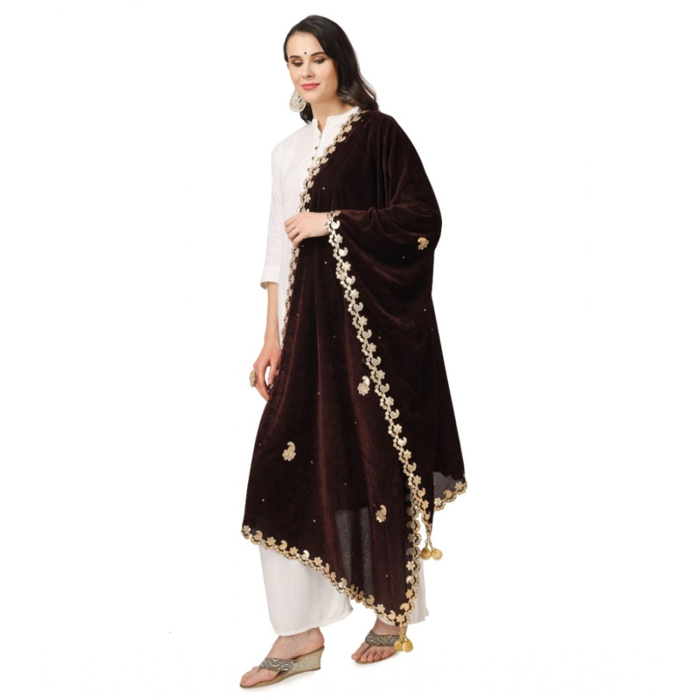 Clasymist Women's Velvet Gotta Patti Dupatta (Brown, Length: 2.25 to 2.50 Mtr)