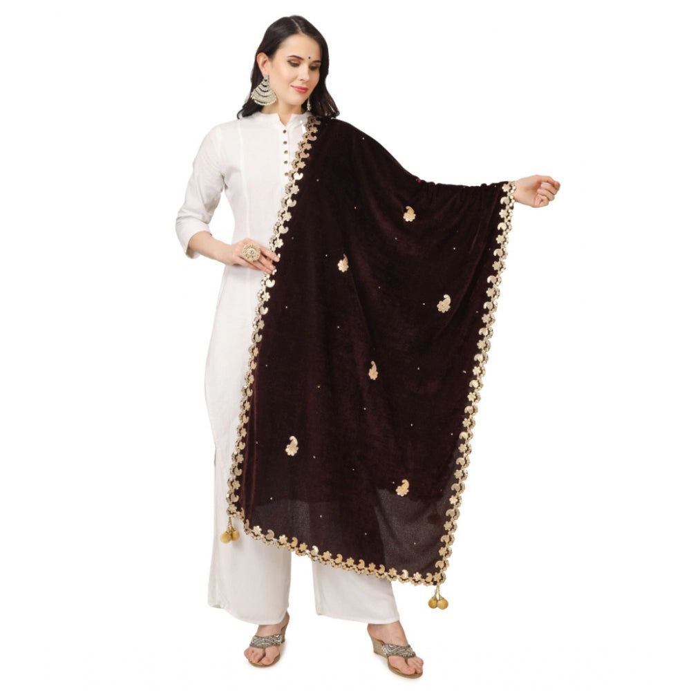 Clasymist Women's Velvet Gotta Patti Dupatta (Brown, Length: 2.25 to 2.50 Mtr)