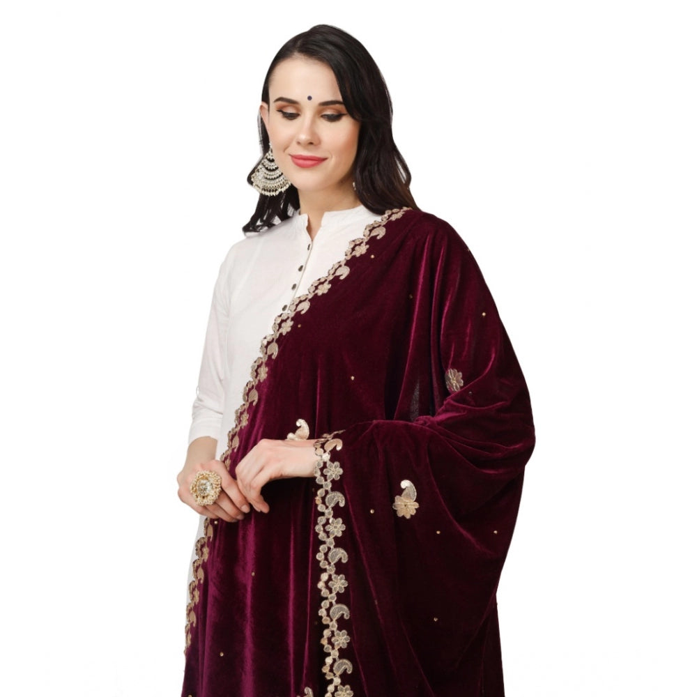 Clasymist Women's Velvet Gotta Patti Dupatta (Purple, Length: 2.25 to 2.50 Mtr)