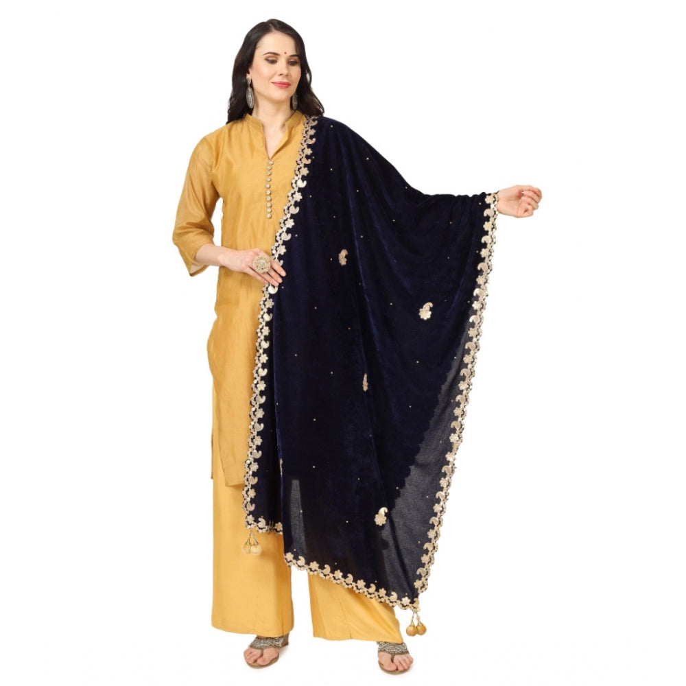 Clasymist Women's Velvet Gotta Patti Dupatta (Blue, Length: 2.25 to 2.50 Mtr)