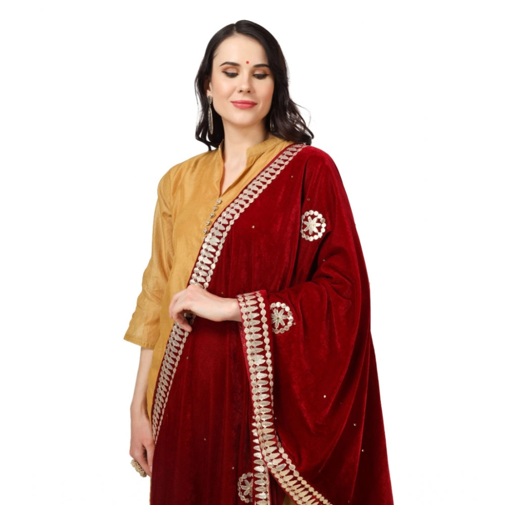 Clasymist Women's Velvet Gotta Patti Dupatta (Maroon, Length: 2.25 to 2.50 Mtr)