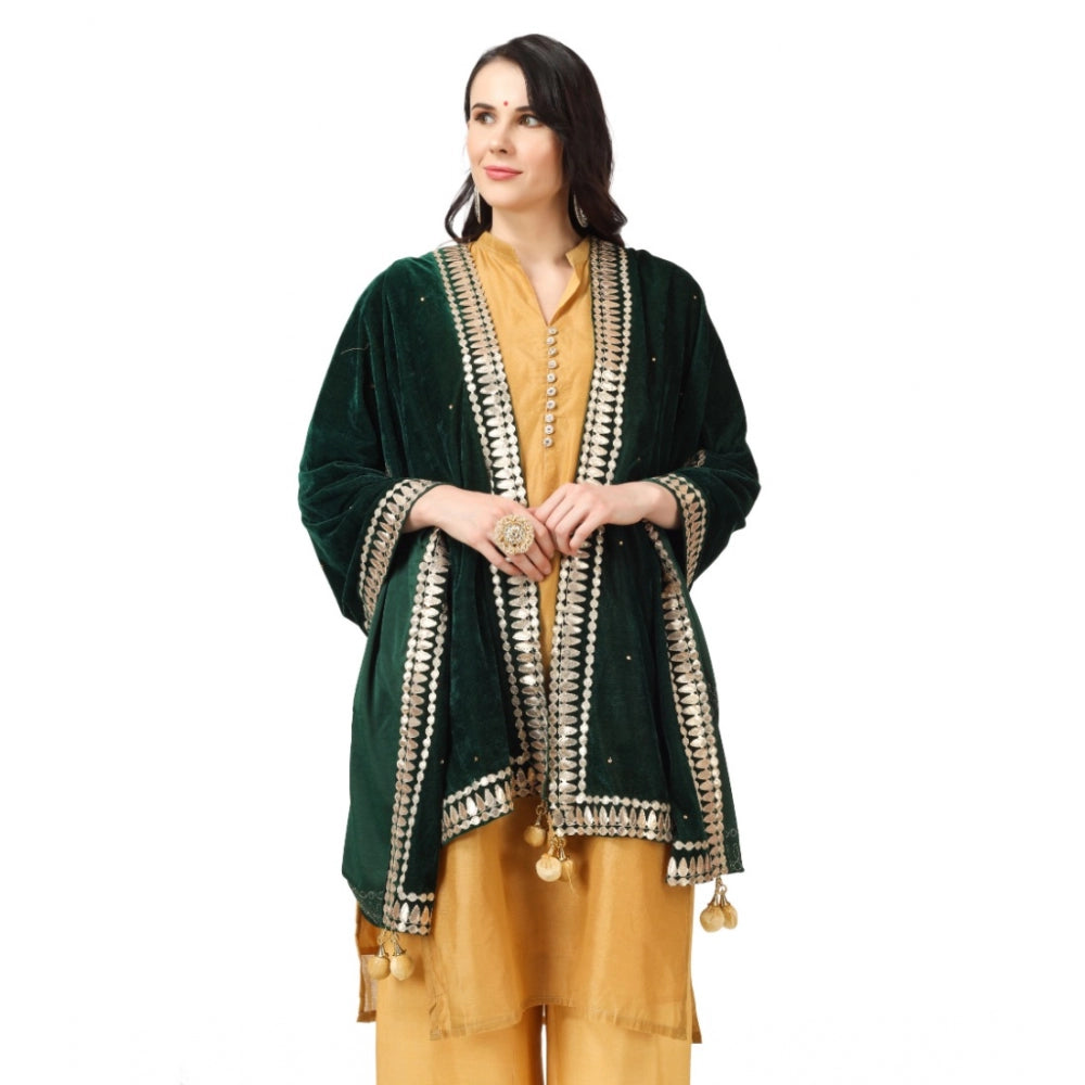 Clasymist Women's Velvet Gotta Patti Dupatta (Green, Length: 2.25 to 2.50 Mtr)