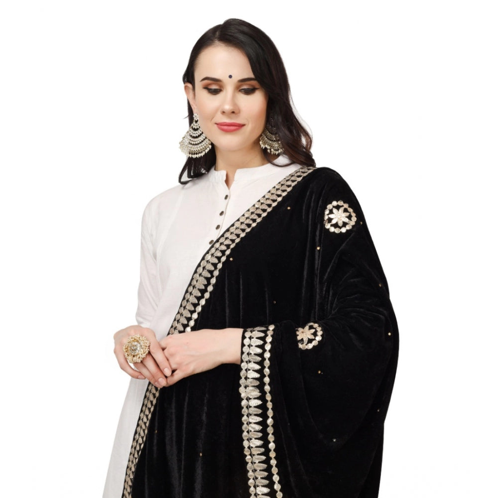 Clasymist Women's Velvet Gotta Patti Dupatta (Black, Length: 2.25 to 2.50 Mtr)