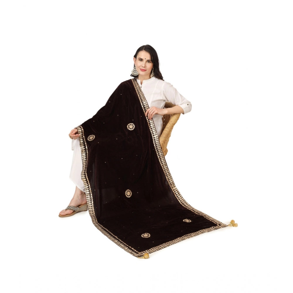 Clasymist Women's Velvet Gotta Patti Dupatta (Brown, Length: 2.25 to 2.50 Mtr)