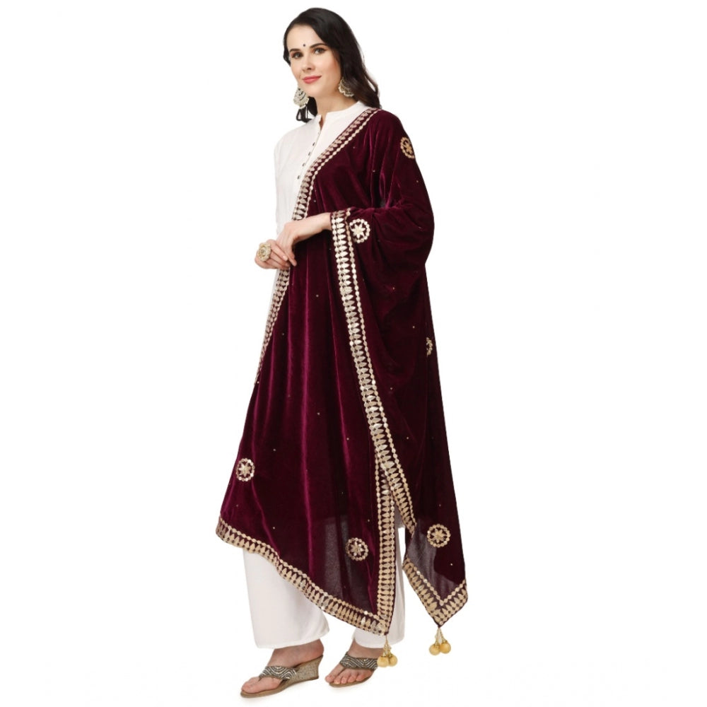 Clasymist Women's Velvet Gotta Patti Dupatta (Purple, Length: 2.25 to 2.50 Mtr)