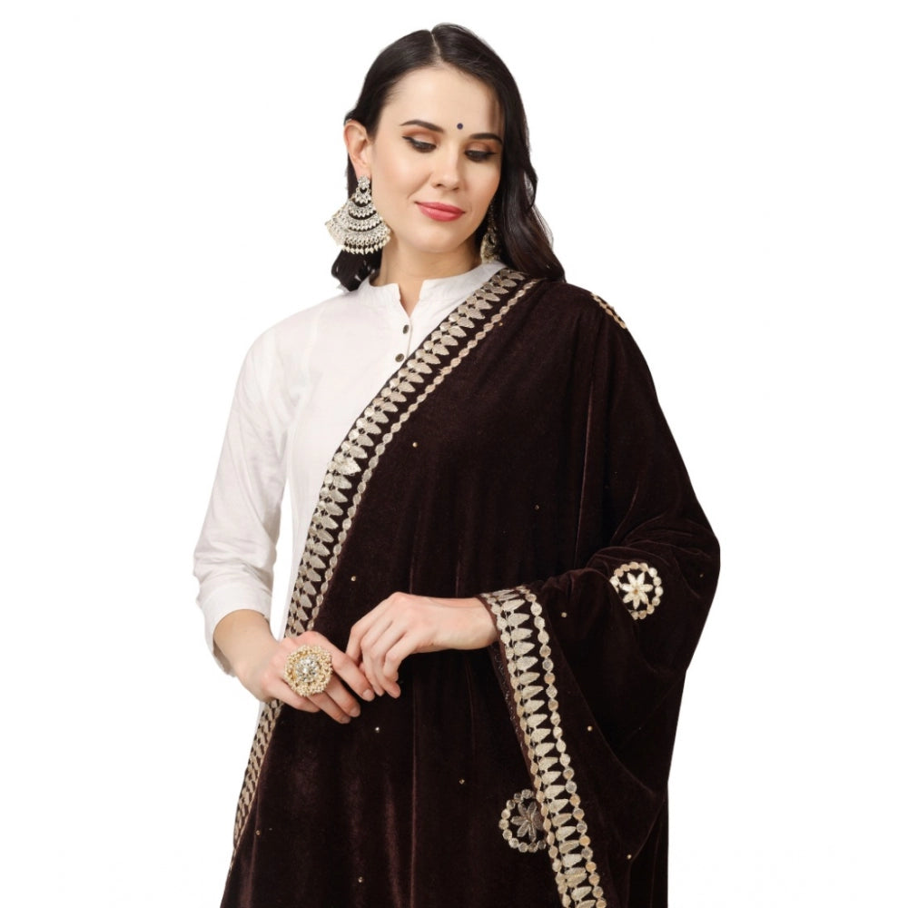 Clasymist Women's Velvet Gotta Patti Dupatta (Brown, Length: 2.25 to 2.50 Mtr)