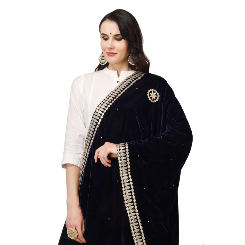 Clasymist Women's Velvet Gotta Patti Dupatta (Blue, Length: 2.25 to 2.50 Mtr)