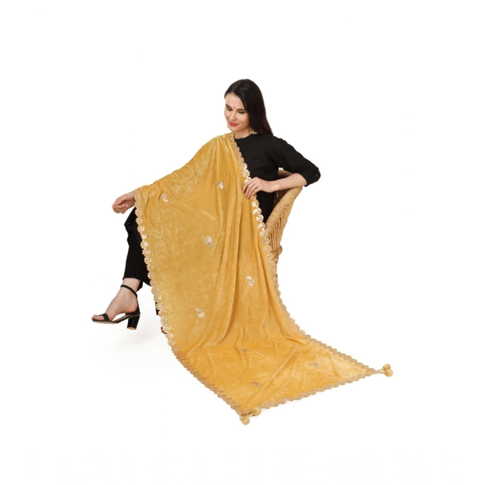 Clasymist Women's Velvet Gotta Patti Dupatta (Yellow, Length: 2.25 to 2.50 Mtr)