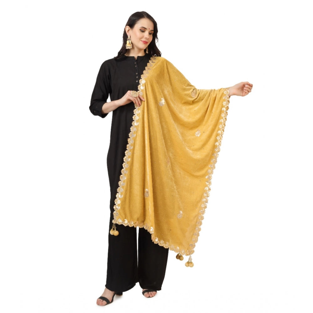 Clasymist Women's Velvet Gotta Patti Dupatta (Yellow, Length: 2.25 to 2.50 Mtr)