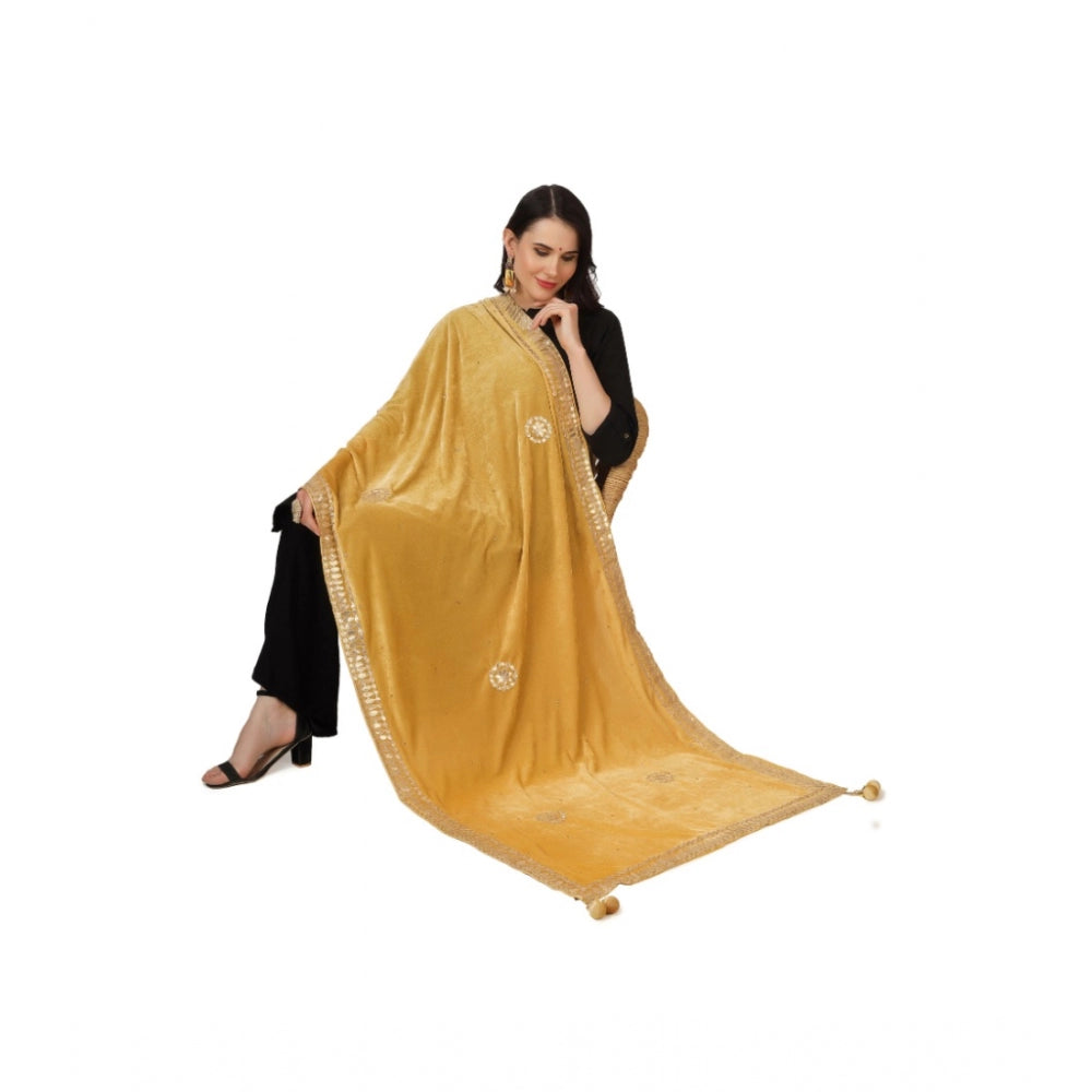 Clasymist Women's Velvet Gotta Patti Dupatta (Yellow, Length: 2.25 to 2.50 Mtr)