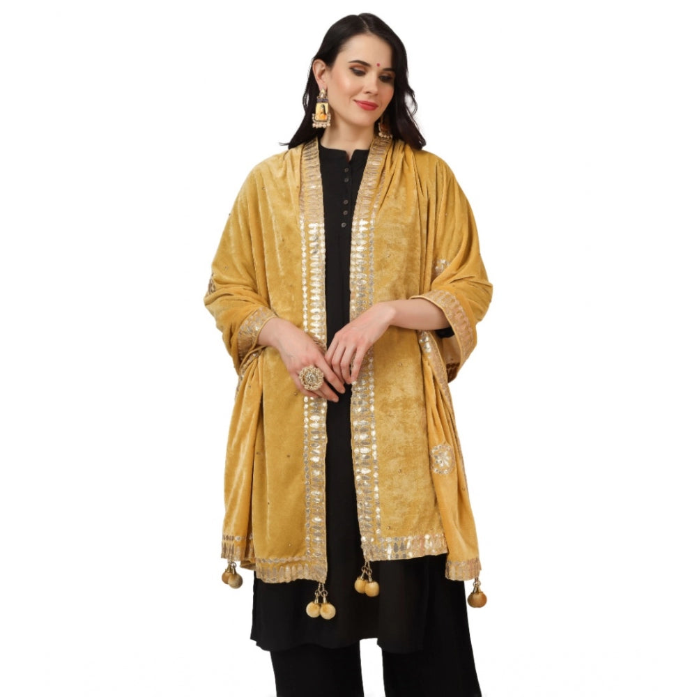 Clasymist Women's Velvet Gotta Patti Dupatta (Yellow, Length: 2.25 to 2.50 Mtr)