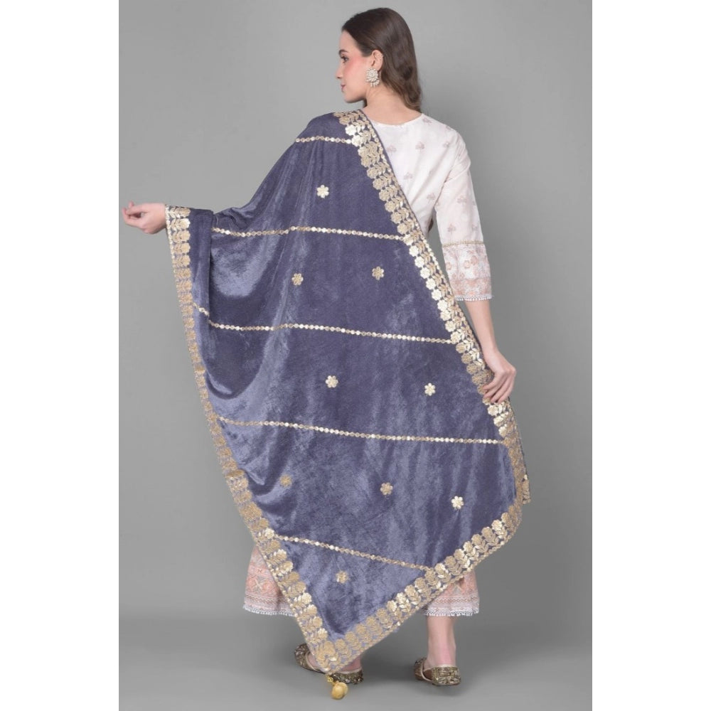 Clasymist Women's Velvet Gotta Patti Dupatta (Grey, Length: 2.25 to 2.50 Mtr)