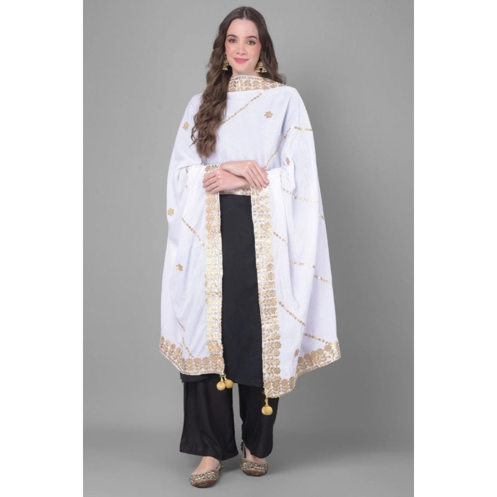 Clasymist Women's Velvet Gotta Patti Dupatta (Off White, Length: 2.25 to 2.50 Mtr)