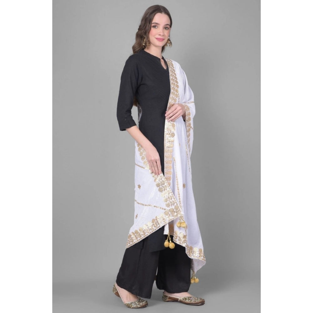 Clasymist Women's Velvet Gotta Patti Dupatta (Off White, Length: 2.25 to 2.50 Mtr)