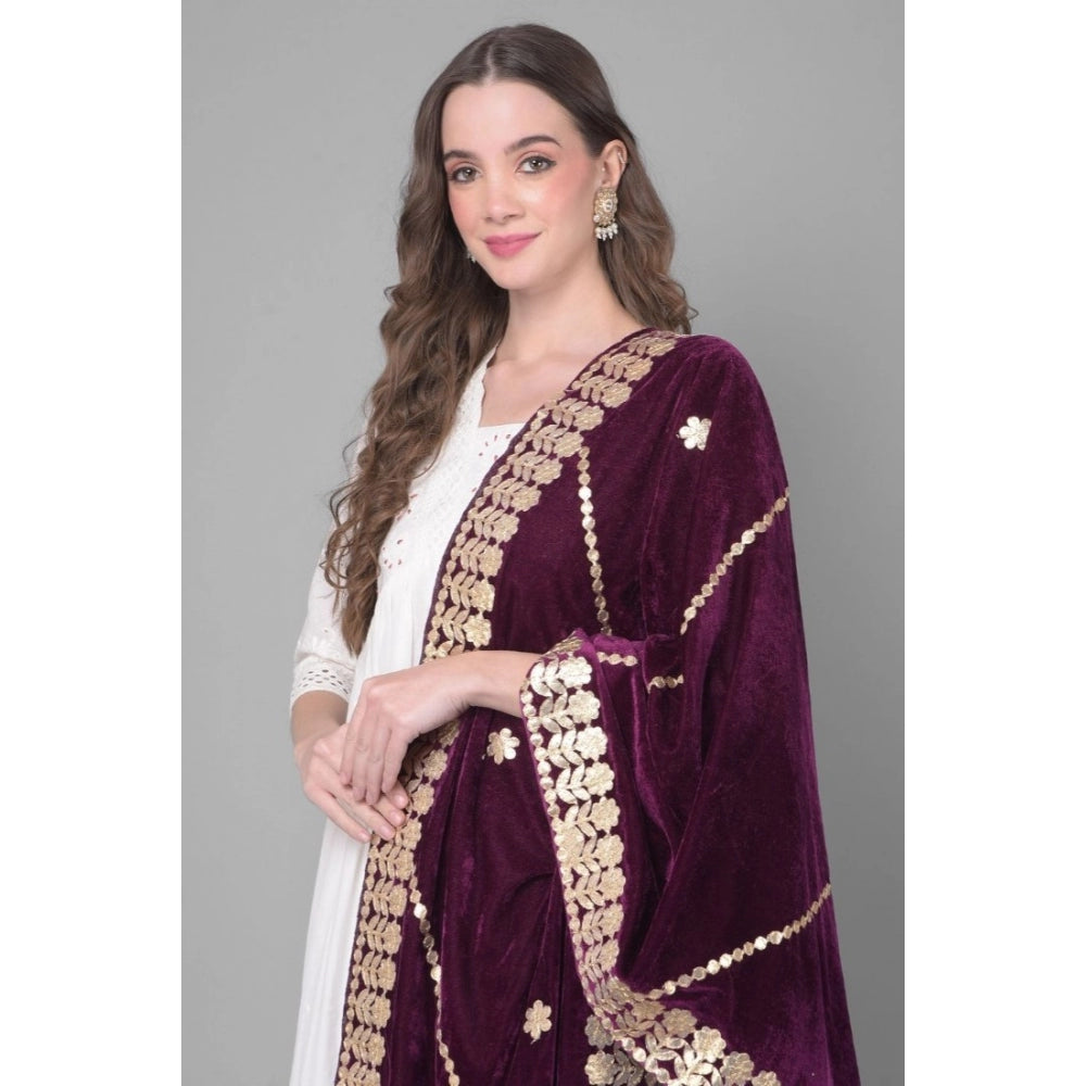 Clasymist Women's Velvet Gotta Patti Dupatta (Wine, Length: 2.25 to 2.50 Mtr)