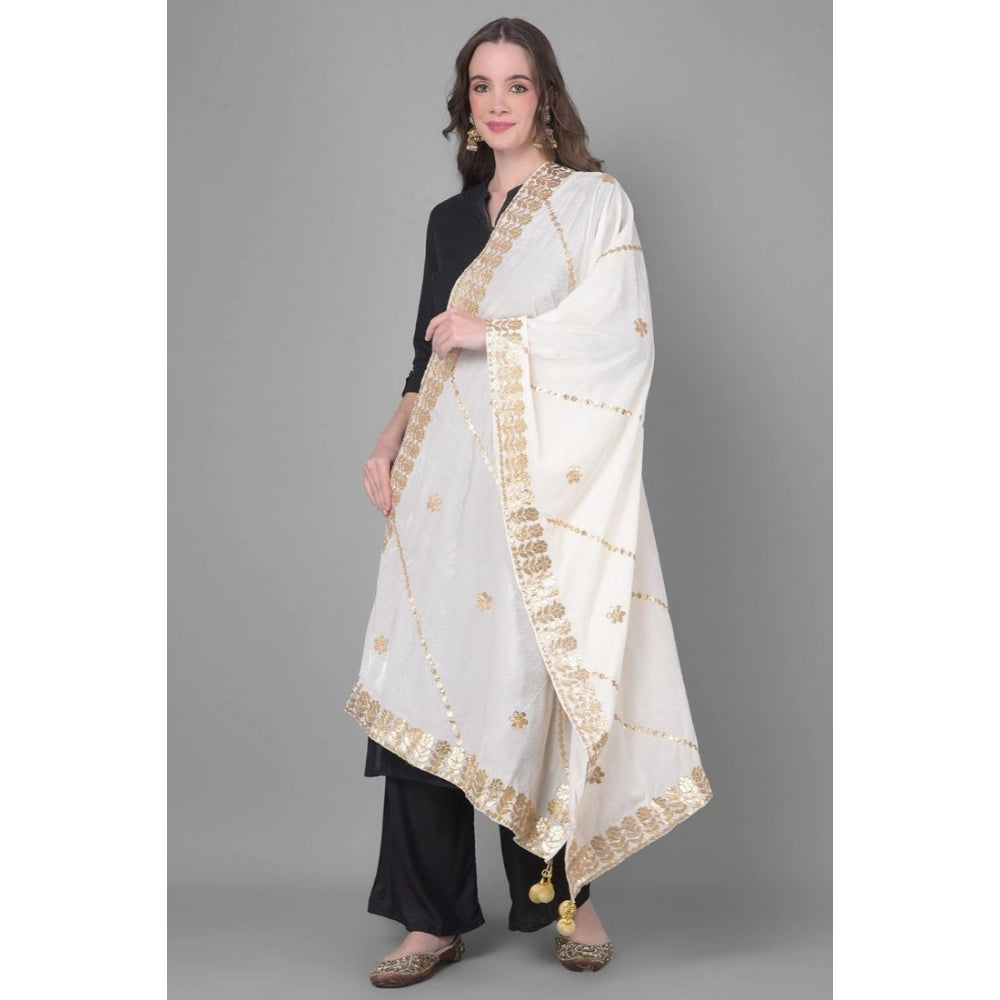 Clasymist Women's Velvet Gotta Patti Dupatta (White, Length: 2.25 to 2.50 Mtr)