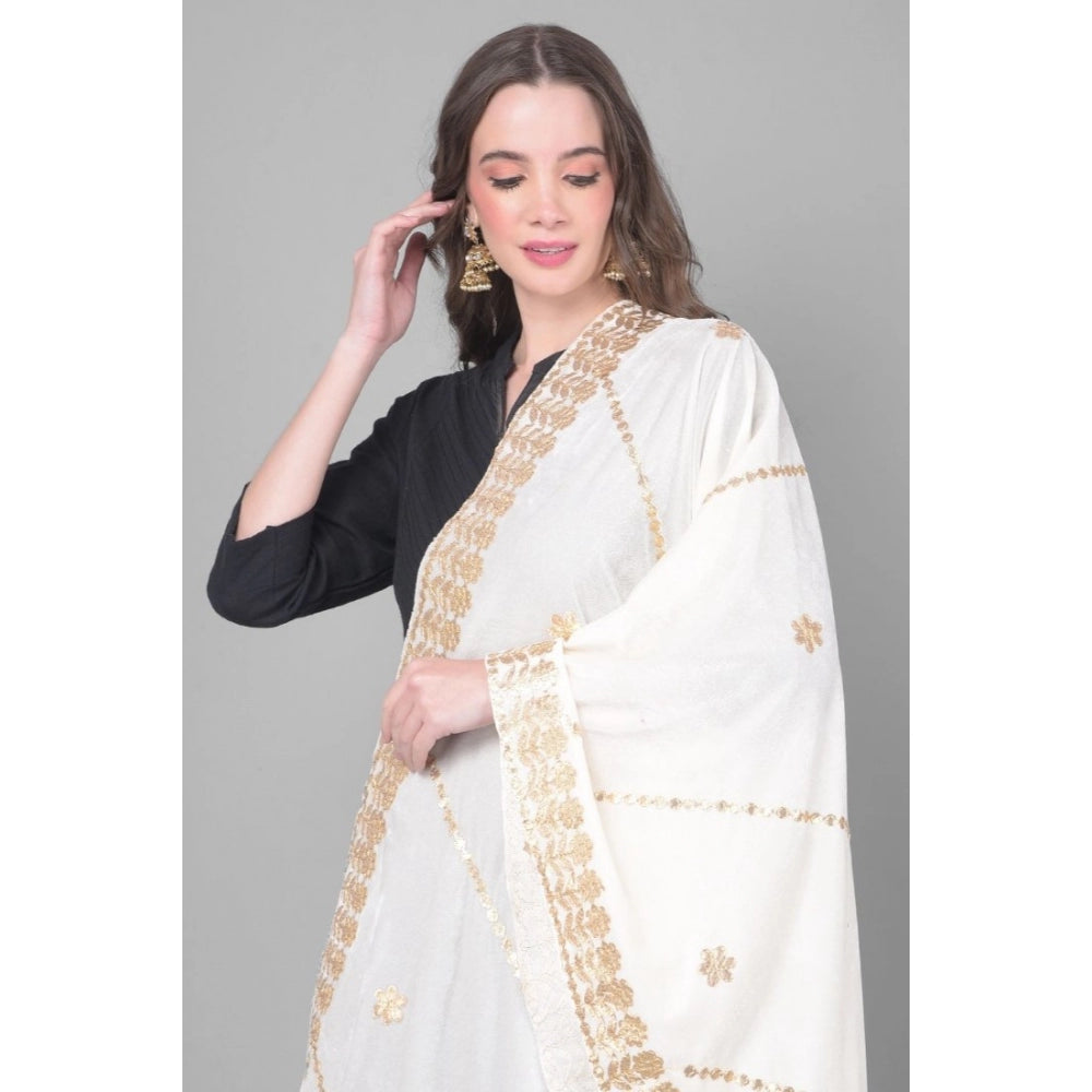 Clasymist Women's Velvet Gotta Patti Dupatta (White, Length: 2.25 to 2.50 Mtr)