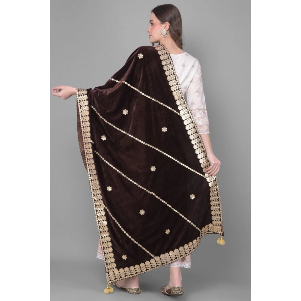 Clasymist Women's Velvet Gotta Patti Dupatta (Brown, Length: 2.25 to 2.50 Mtr)