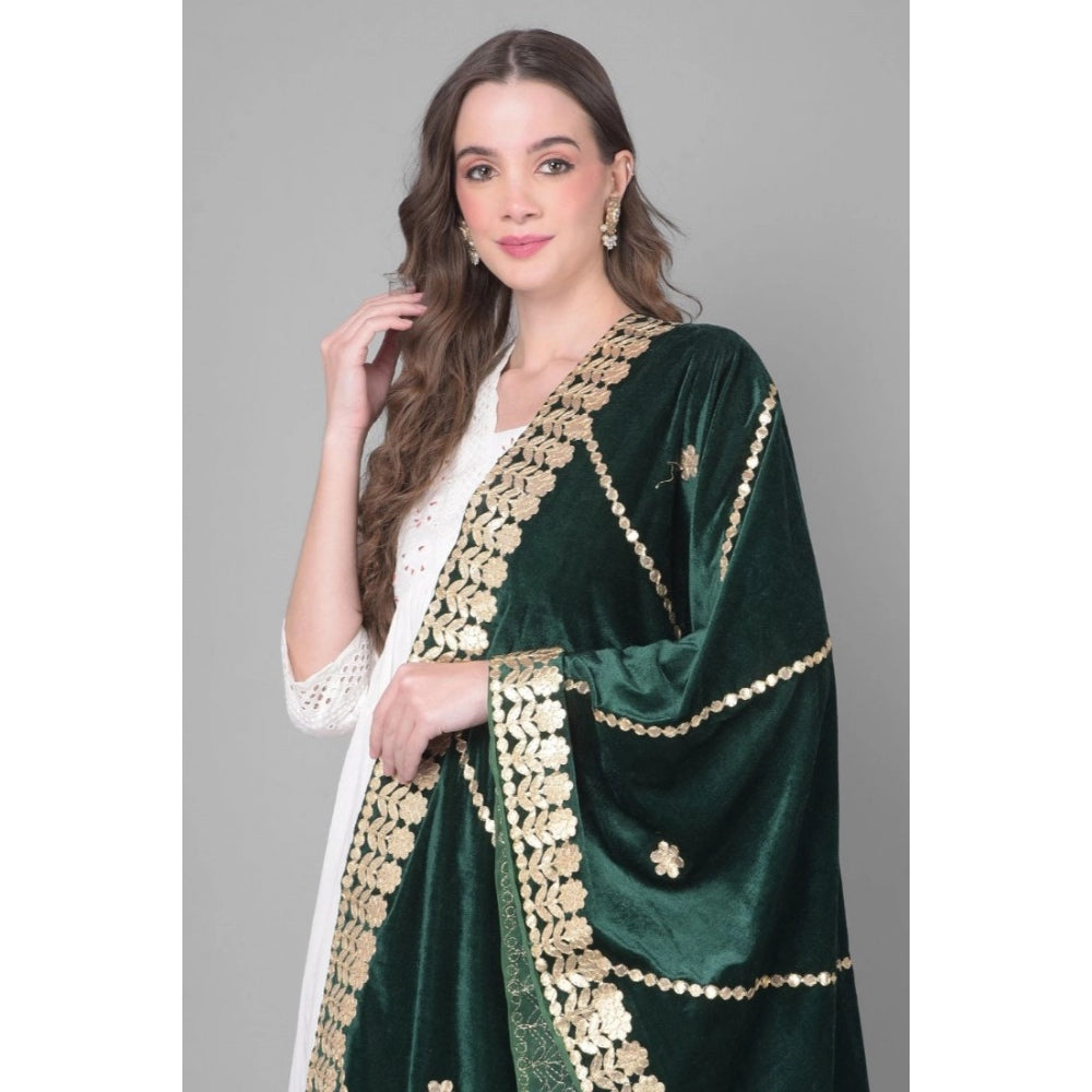 Clasymist Women's Velvet Gotta Patti Dupatta (Green, Length: 2.25 to 2.50 Mtr)