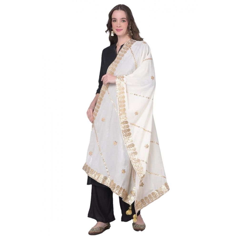 Clasymist Women's Velvet Gotta Patti Dupatta (White, Length: 2.25 to 2.50 Mtr)