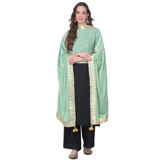 Clasymist Women's Velvet Gotta Patti Dupatta (Sea Green, Length: 2.25 to 2.50 Mtr)