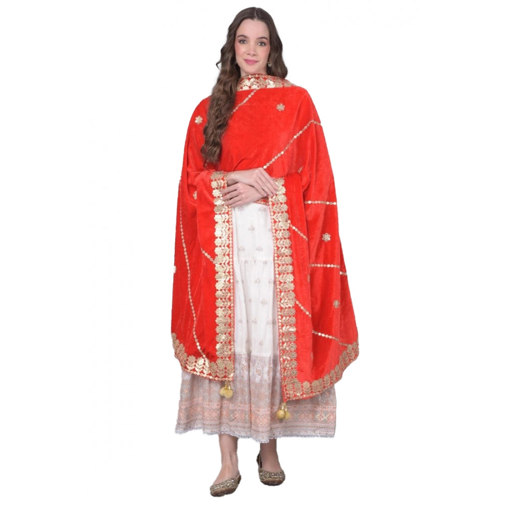 Clasymist Women's Velvet Gotta Patti Dupatta (Red, Length: 2.25 to 2.50 Mtr)