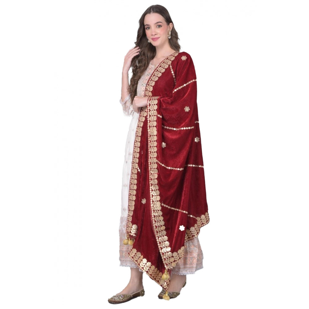 Clasymist Women's Velvet Gotta Patti Dupatta (Maroon, Length: 2.25 to 2.50 Mtr)