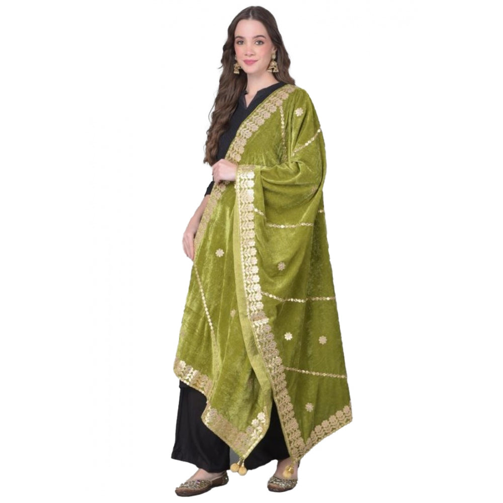 Clasymist Women's Velvet Gotta Patti Dupatta (Olive, Length: 2.25 to 2.50 Mtr)