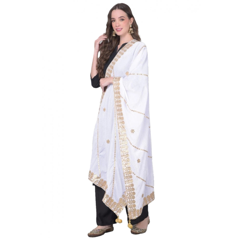 Clasymist Women's Velvet Gotta Patti Dupatta (Off White, Length: 2.25 to 2.50 Mtr)