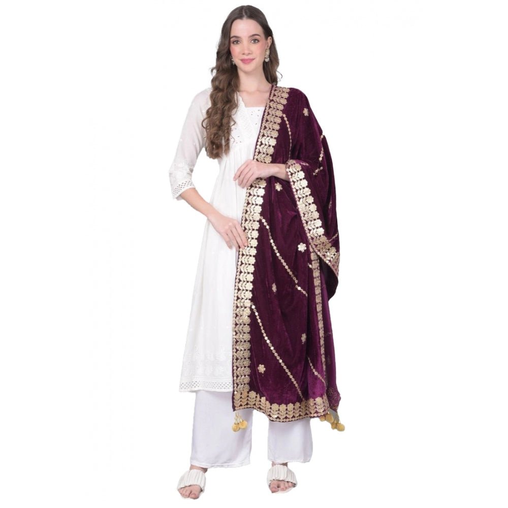 Clasymist Women's Velvet Gotta Patti Dupatta (Wine, Length: 2.25 to 2.50 Mtr)