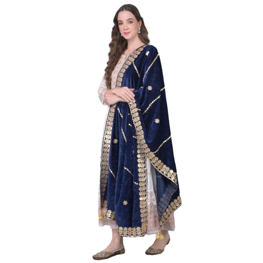 Clasymist Women's Velvet Gotta Patti Dupatta (Navy, Length: 2.25 to 2.50 Mtr)