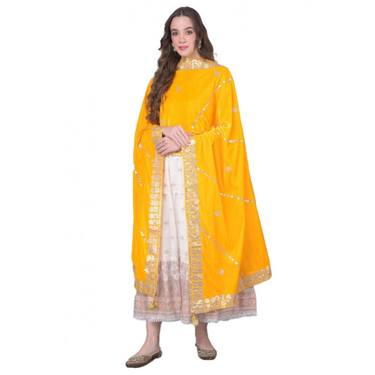 Clasymist Women's Velvet Gotta Patti Dupatta (Yellow, Length: 2.25 to 2.50 Mtr)