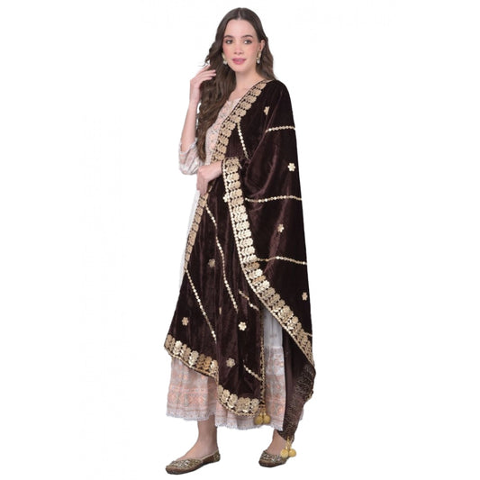 Clasymist Women's Velvet Gotta Patti Dupatta (Brown, Length: 2.25 to 2.50 Mtr)